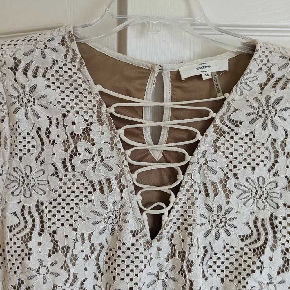 ENTRO Boho M Lace Top Flared Sleeves Corset Neckline Coquette